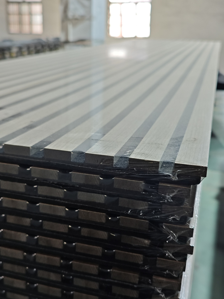 slat panel product with plastic sealing