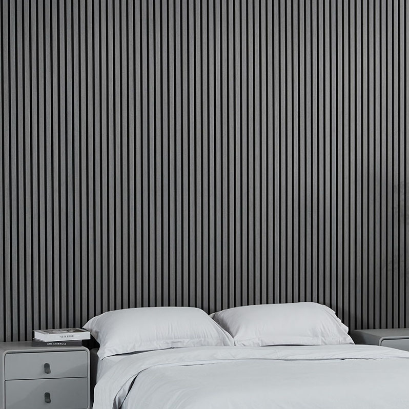 2400x600 mm grey oak slat panel on bedroom wall