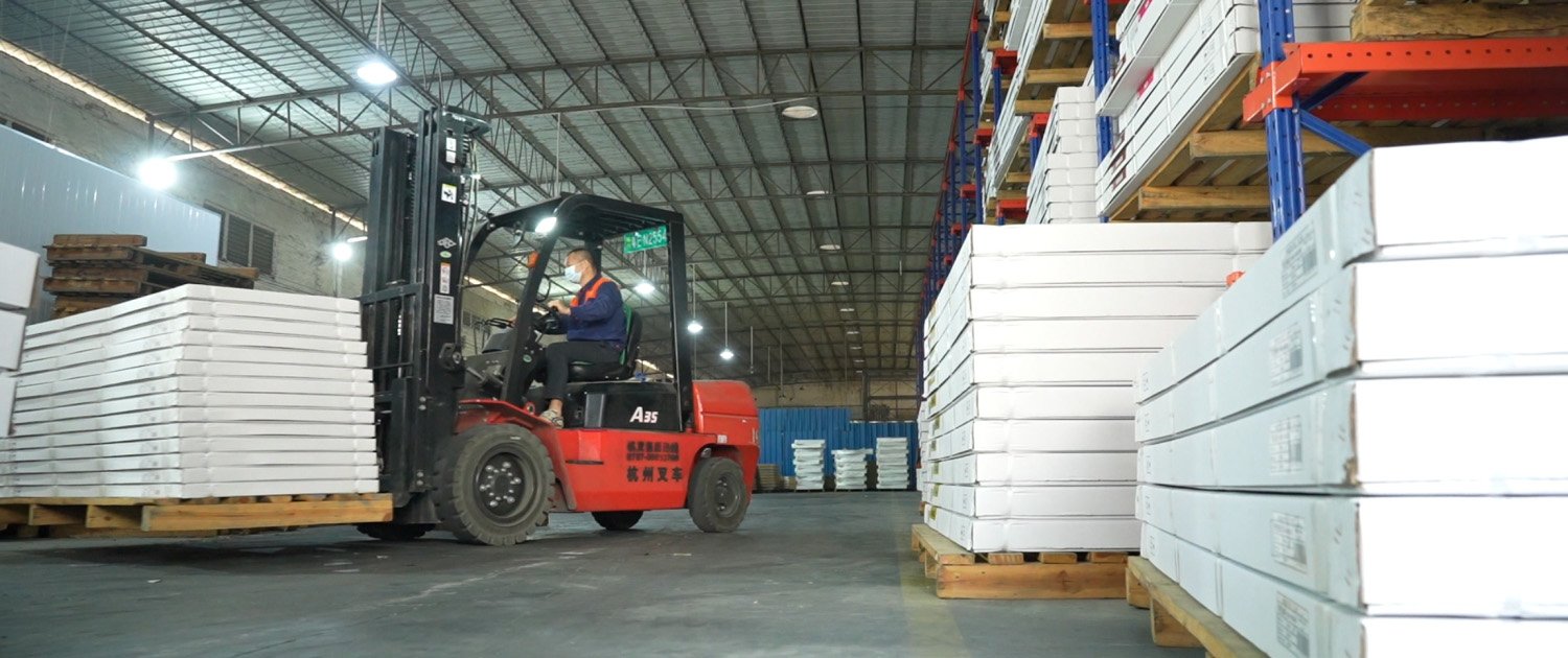 a forklift shower factory warehouse